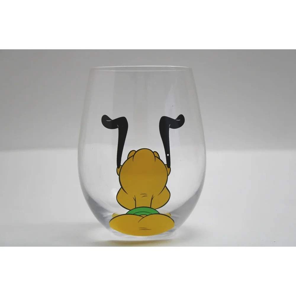 Disney Goofy Pluto Stemless‎ Wine Glass Set 2 Clear Character Barware Tumblers